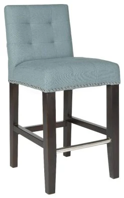 Thompson 23.9" Linen Counter Stool W/ Silver Nailheads In Sky Blue/Espresso - Safavieh MCR4511G 12 Thompson 23.9" Linen Counter Stool W/ Silver Nailheads In Sky Blue/Espresso - Safavieh MCR4511G -Safavieh Homeware 187 mcr4511g side