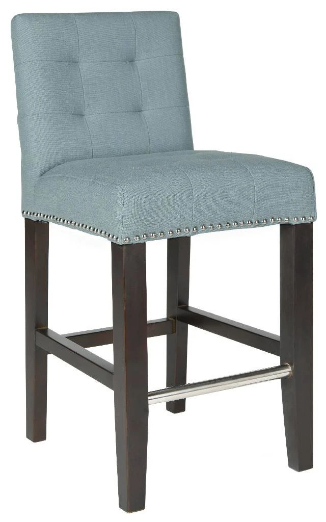 Thompson 23.9" Linen Counter Stool W/ Silver Nailheads In Sky Blue/Espresso - Safavieh MCR4511G 7 Thompson 23.9" Linen Counter Stool W/ Silver Nailheads In Sky Blue/Espresso - Safavieh MCR4511G - Image 5