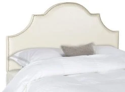 HALLMAR WHITE LEATHER HEADBOARD SILVER NAIL HEAD (QUEEN) - Safavieh MCR4680N