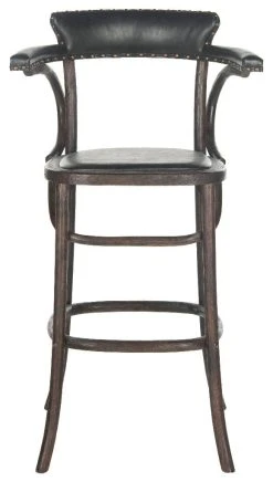Kenny Bar Stool - Brass Nail Heads In Antique Black/Dark Umber - Safavieh MCR4687A -Safavieh Homeware 187 mcr4687a front