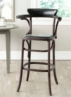Kenny Bar Stool - Brass Nail Heads In Antique Black/Dark Umber - Safavieh MCR4687A