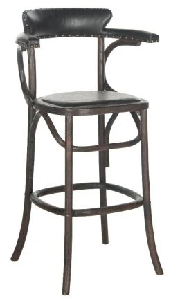 Kenny Bar Stool - Brass Nail Heads In Antique Black/Dark Umber - Safavieh MCR4687A -Safavieh Homeware 187 mcr4687a side