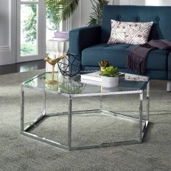 Eliana Glass Coffee Table In Chrome - Safavieh MMT6003A