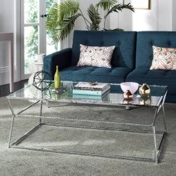 Ellie Glass Coffee Table In Chrome - Safavieh MMT6004A