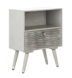 Brandy 1 Drawer Textured Nightstand In Grey Walnut - Safavieh NST5301A -Safavieh Homeware 187 nst5301a side