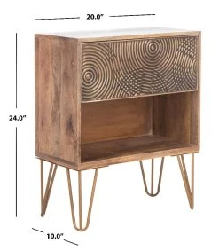Solene 1 Drawer Textured Nightstand In Natural/Brass - Safavieh NST5302A -Safavieh Homeware 187 nst5302a dim