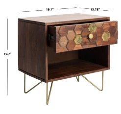 Raveena Nightstand In Mix Walnut/Brass - Safavieh NST9002A -Safavieh Homeware 187 nst9002a dim