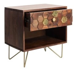 Raveena Nightstand In Mix Walnut/Brass - Safavieh NST9002A -Safavieh Homeware 187 nst9002a side2