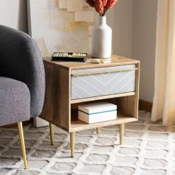 Leni Nightstand In Natural/Brass - Safavieh NST9003A