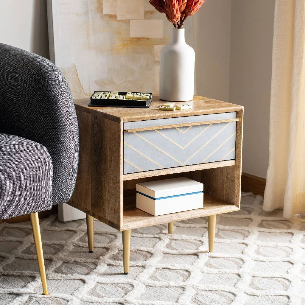 Leni Nightstand In Natural/Brass - Safavieh NST9003A 3 Leni Nightstand In Natural/Brass - Safavieh NST9003A