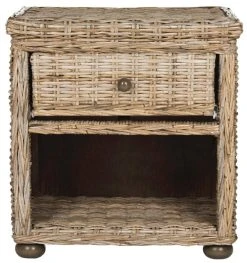 Lagos Natural Grey Wicker Nightstand W/ Drawer & 8"H Storage In Natural Kubu Grey - Safavieh SEA8000A -Safavieh Homeware 187 sea8000a front