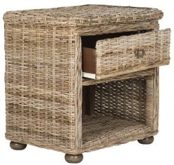 Lagos Natural Grey Wicker Nightstand W/ Drawer & 8"H Storage In Natural Kubu Grey - Safavieh SEA8000A -Safavieh Homeware 187 sea8000a side