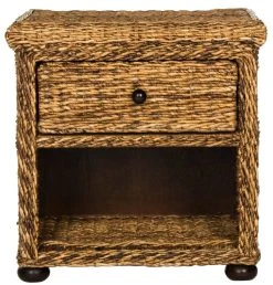 Magi Natural Brown Wicker Nightstand W/ Drawer & 8"H Storage In Natural Abaca Brown - Safavieh SEA8001A -Safavieh Homeware 187 sea8001a front