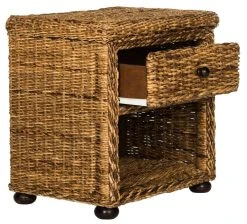 Magi Natural Brown Wicker Nightstand W/ Drawer & 8"H Storage In Natural Abaca Brown - Safavieh SEA8001A -Safavieh Homeware 187 sea8001a side