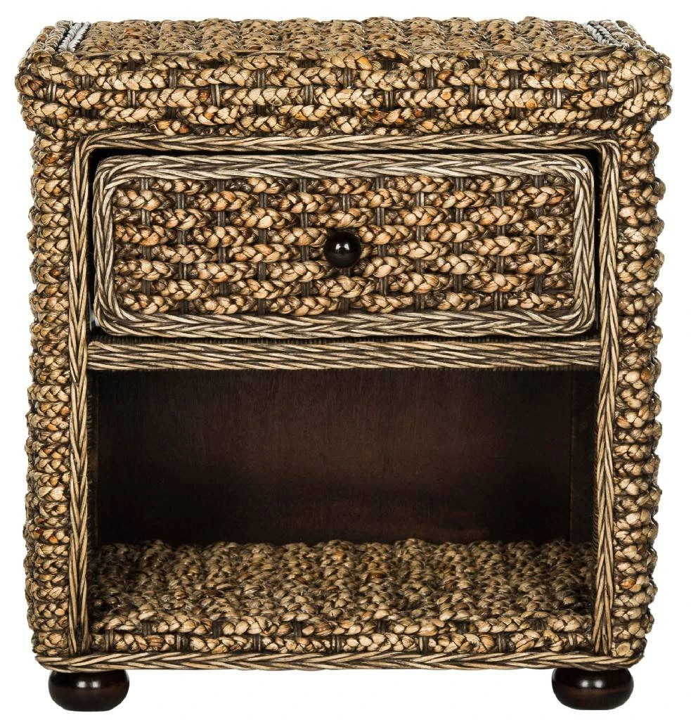 Musa Braided Brown Wash Wicker Nightstand W/ Drawer & 8"H Storage In Brown Wash - Safavieh SEA8003A 6 Musa Braided Brown Wash Wicker Nightstand W/ Drawer & 8"H Storage In Brown Wash - Safavieh SEA8003A - Image 4