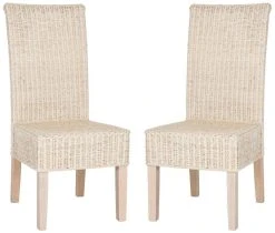 Arjun 18''H Wicker Dining Chair In White Wash - Safavieh SEA8013D-SET2