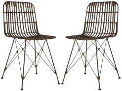 Minerva Wicker Dining Chair In Croco Brown - Safavieh WIK6510A-SET2
