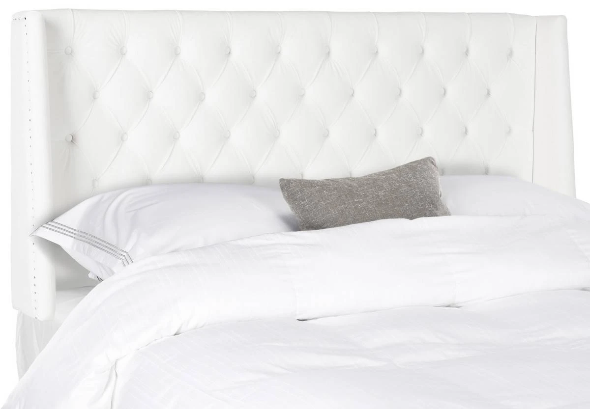LONDON WHITE TUFTED WINGED HEADBOARD FLAT NAIL HEADS (QUEEN) - Safavieh MCR4048F-Q 3 LONDON WHITE TUFTED WINGED HEADBOARD FLAT NAIL HEADS (QUEEN) - Safavieh MCR4048F-Q